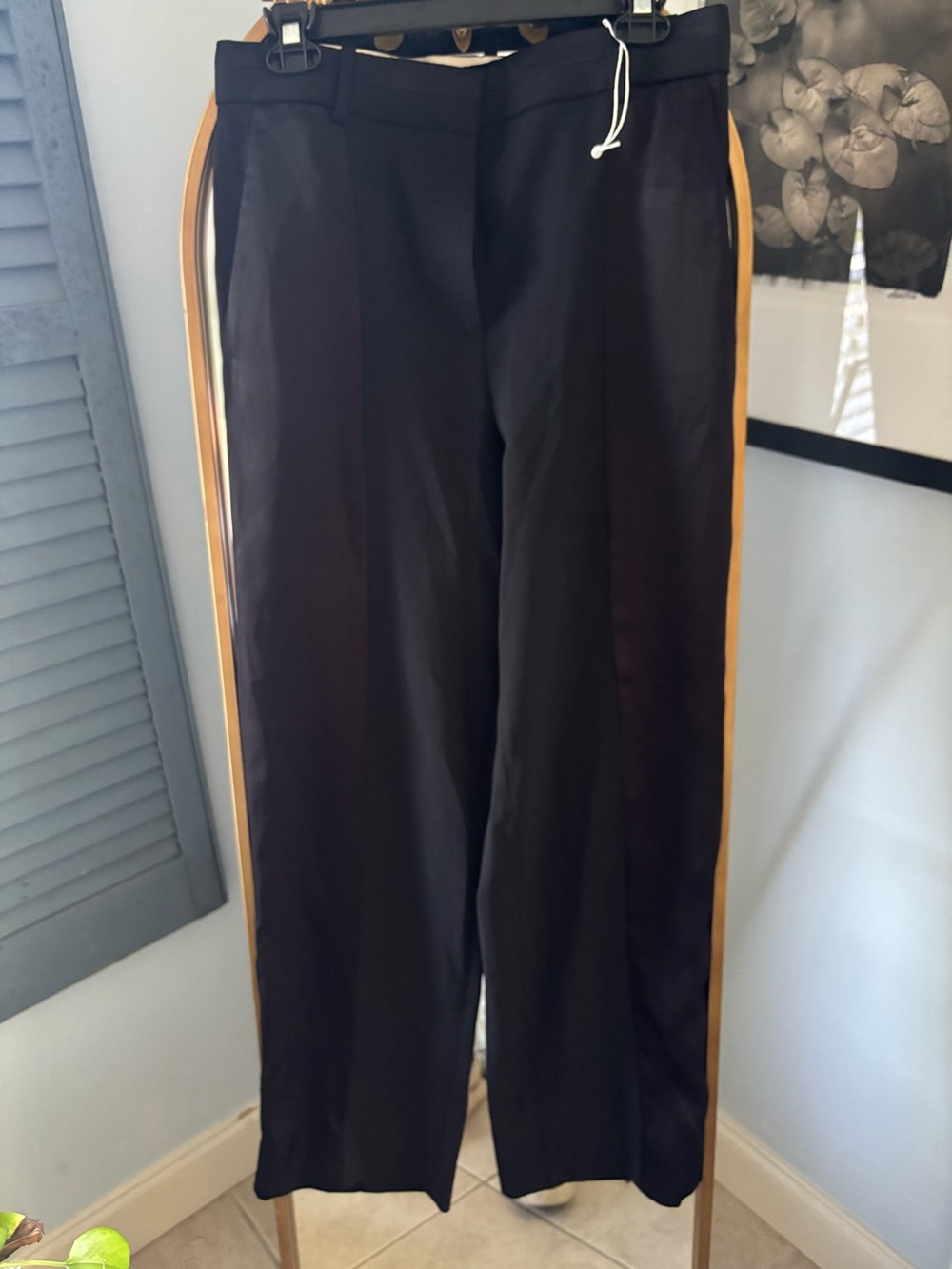 COS Women's Black Satin Paneled Tuxedo Wide Leg Dress Pants Size 8